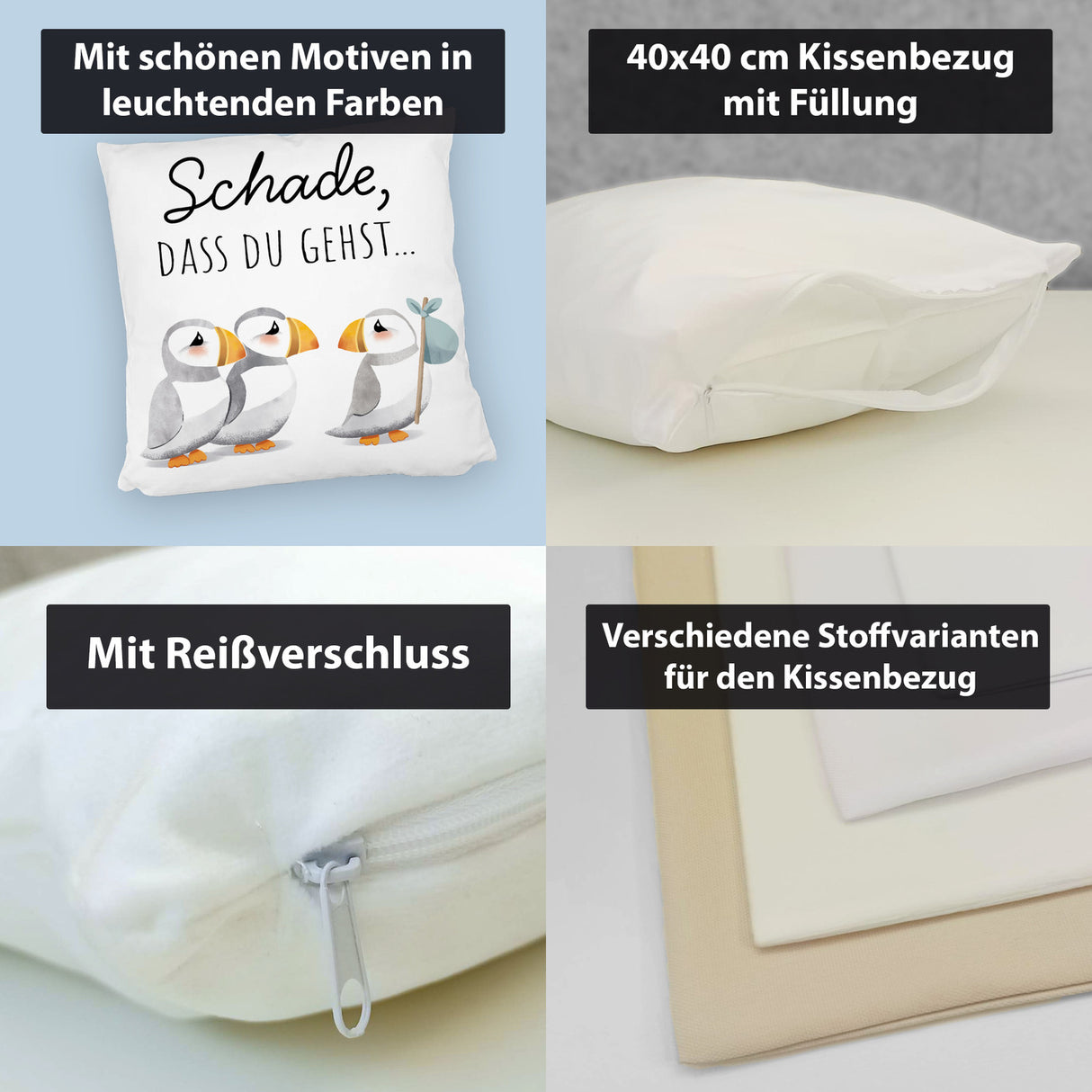 Schade, dass du gehst Papageitaucher Kissen Abschied Kollege