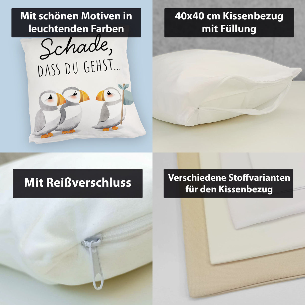 Schade, dass du gehst Papageitaucher Kissen Abschied Kollege