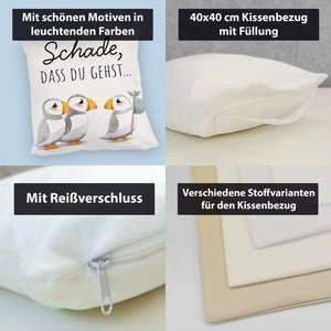 Schade, dass du gehst Papageitaucher Kissen Abschied Kollege