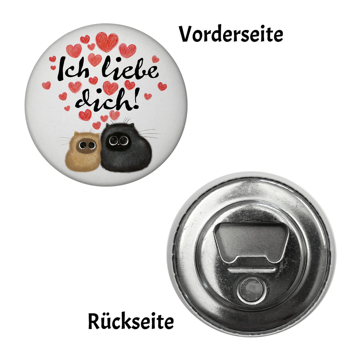 Knuffige Katzen Magnet rund rund mit Spruch Ich liebe dich