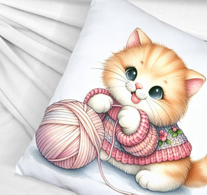 Katzenbaby mit Wollknäuel Kissen