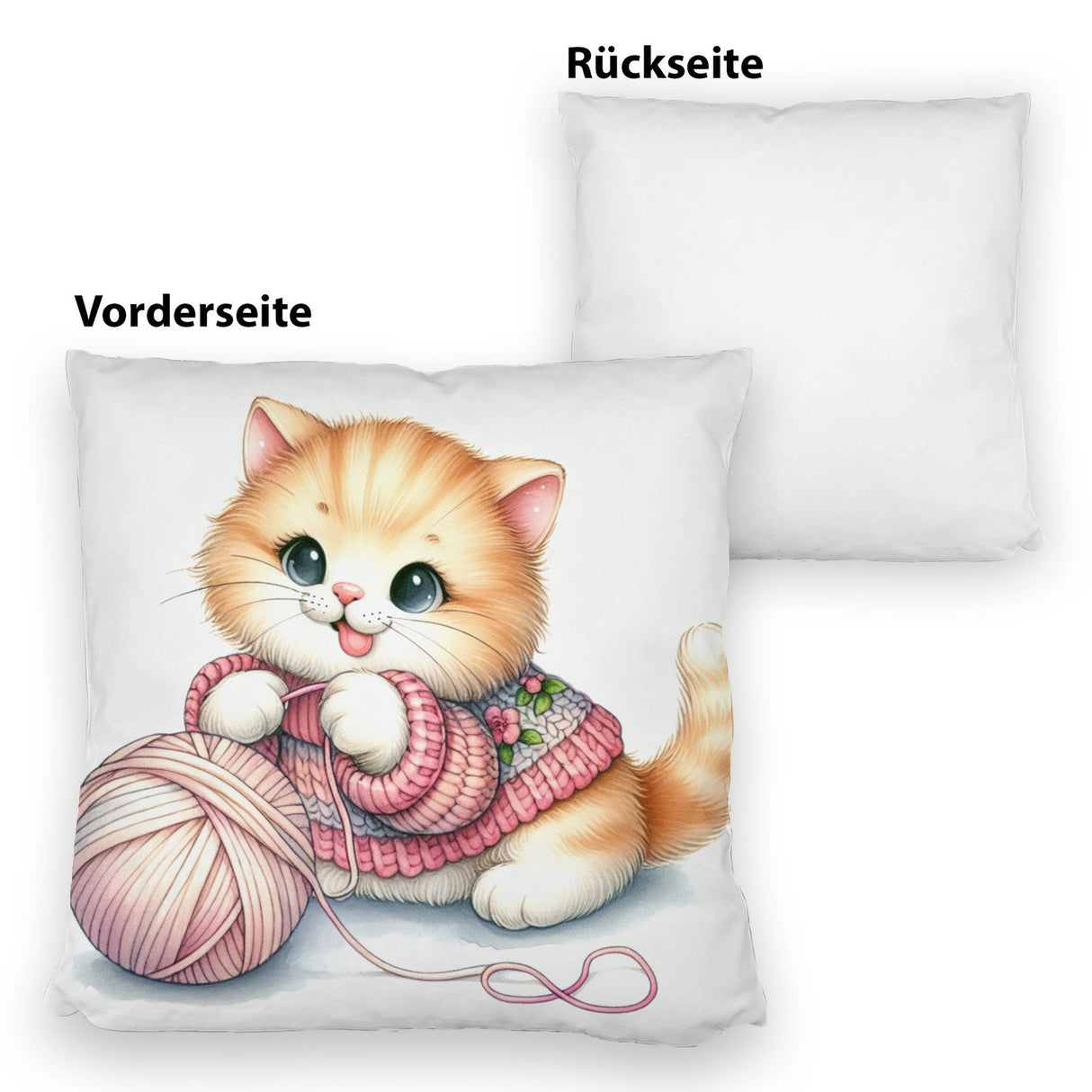 Katzenbaby mit Wollknäuel Kissen