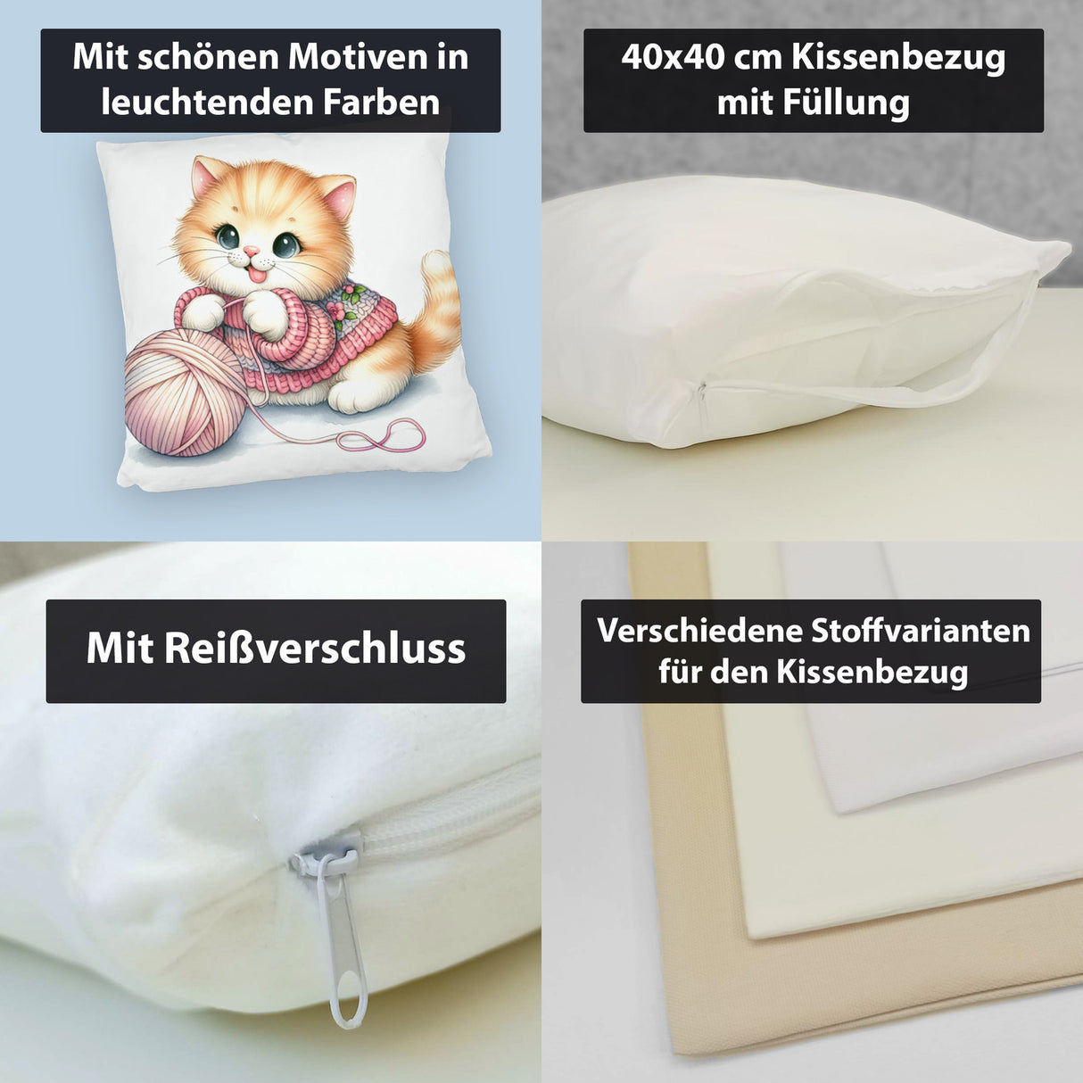 Katzenbaby mit Wollknäuel Kissen