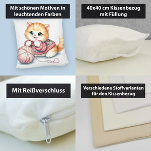 Katzenbaby mit Wollknäuel Kissen