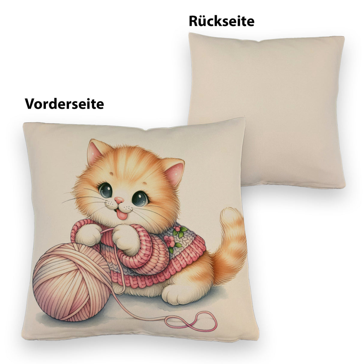 Katzenbaby mit Wollknäuel Kissen
