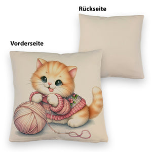 Katzenbaby mit Wollknäuel Kissen