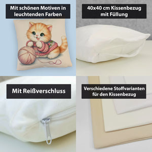 Katzenbaby mit Wollknäuel Kissen