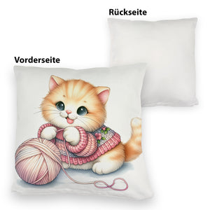 Katzenbaby mit Wollknäuel Kissen