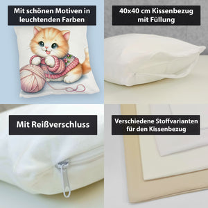 Katzenbaby mit Wollknäuel Kissen