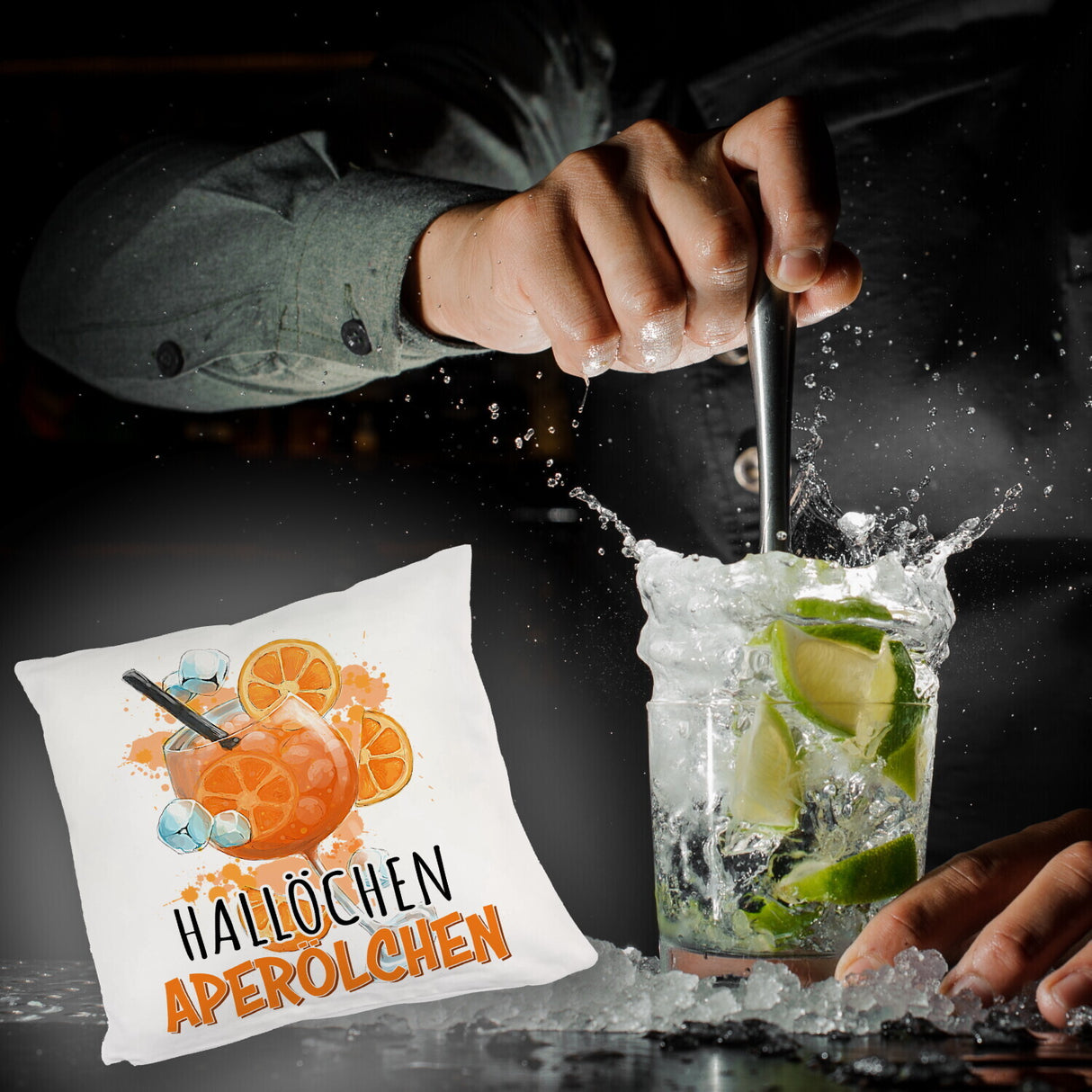 Cocktail Kissen mit Spruch Hallöchen Aperölchen