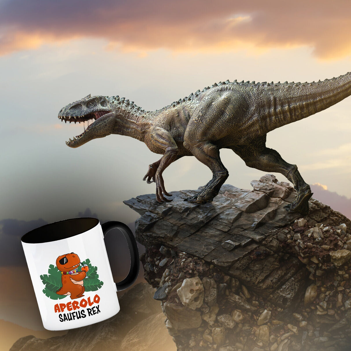 Aperolo Saufus Rex Kaffeebecher mit Spruch Cocktail T-Rex
