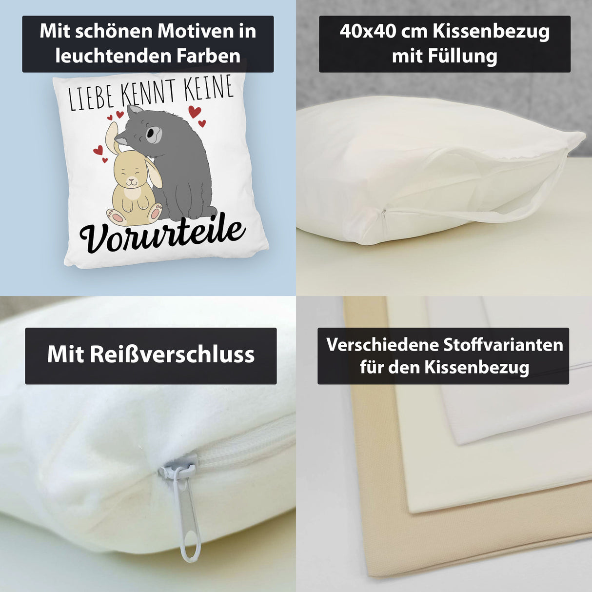 Liebe kennt keine Vorurteile Hase und Wolf Kissen