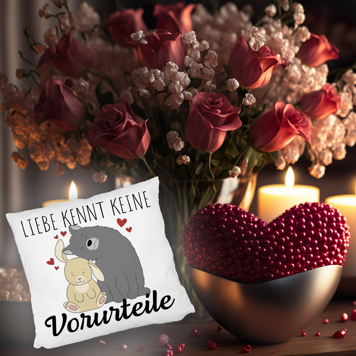 Liebe kennt keine Vorurteile Hase und Wolf Kissen