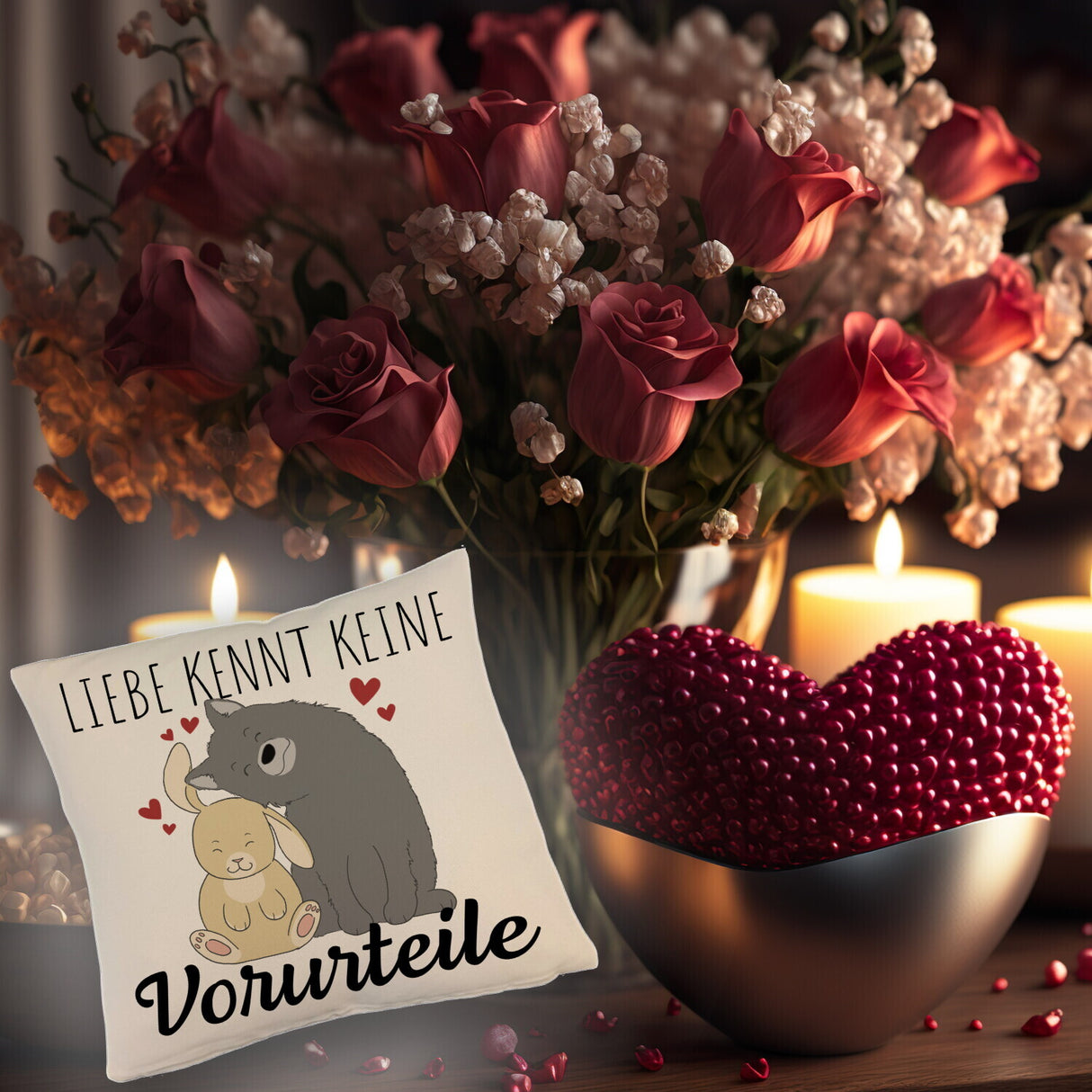 Liebe kennt keine Vorurteile Hase und Wolf Kissen