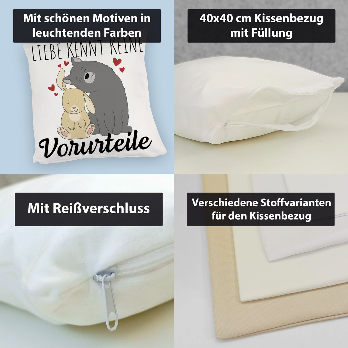 Liebe kennt keine Vorurteile Hase und Wolf Kissen