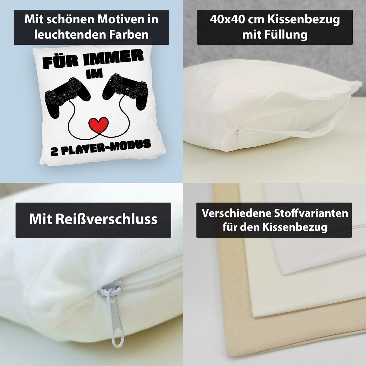 Gaming Kissen mit Spruch Für immer im 2 Player-Modus
