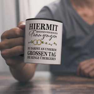 Trauzeuge Ringübergabe Kaffeebecher mit Spruch