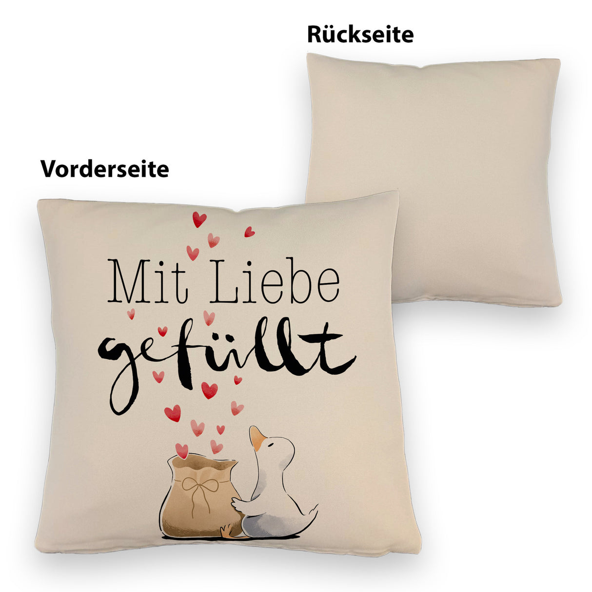 Ente Kissen mit Spruch Mit Liebe gefüllt