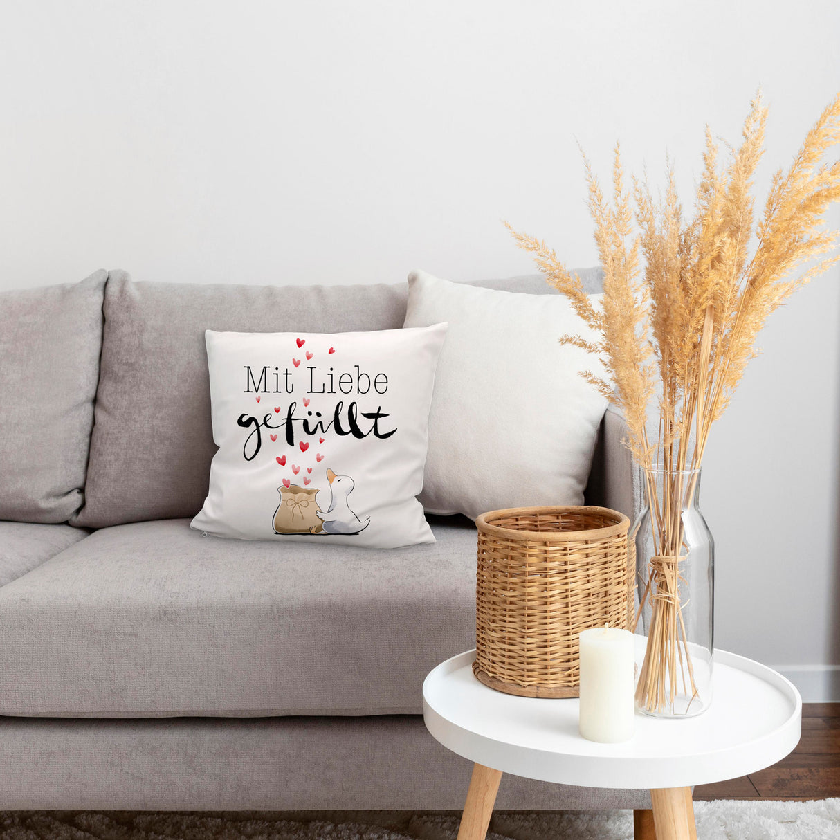 Ente Kissen mit Spruch Mit Liebe gefüllt