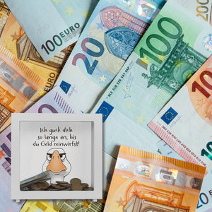 Gilbert die Gans Spardose mit Spruch Anstarren bis Geld fließt