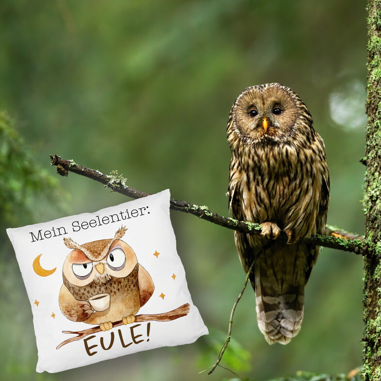 Eule Kissen mit Spruch Mein Seelentier Eule