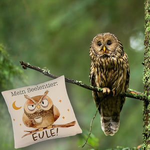 Eule Kissen mit Spruch Mein Seelentier Eule