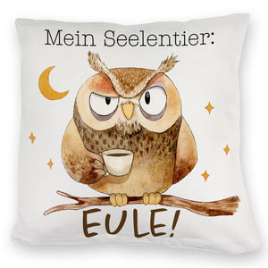 Eule Kissen mit Spruch Mein Seelentier Eule