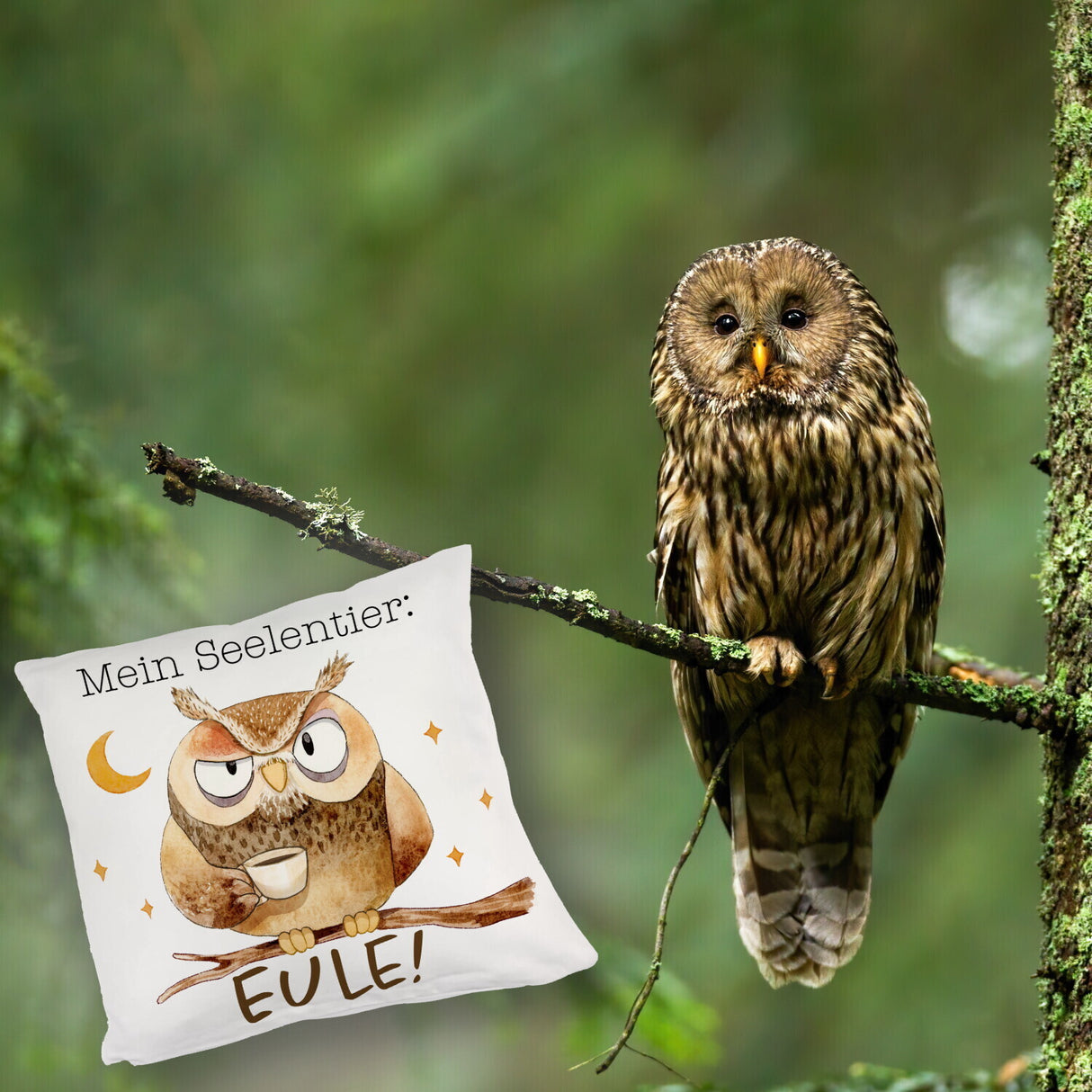 Eule Kissen mit Spruch Mein Seelentier Eule
