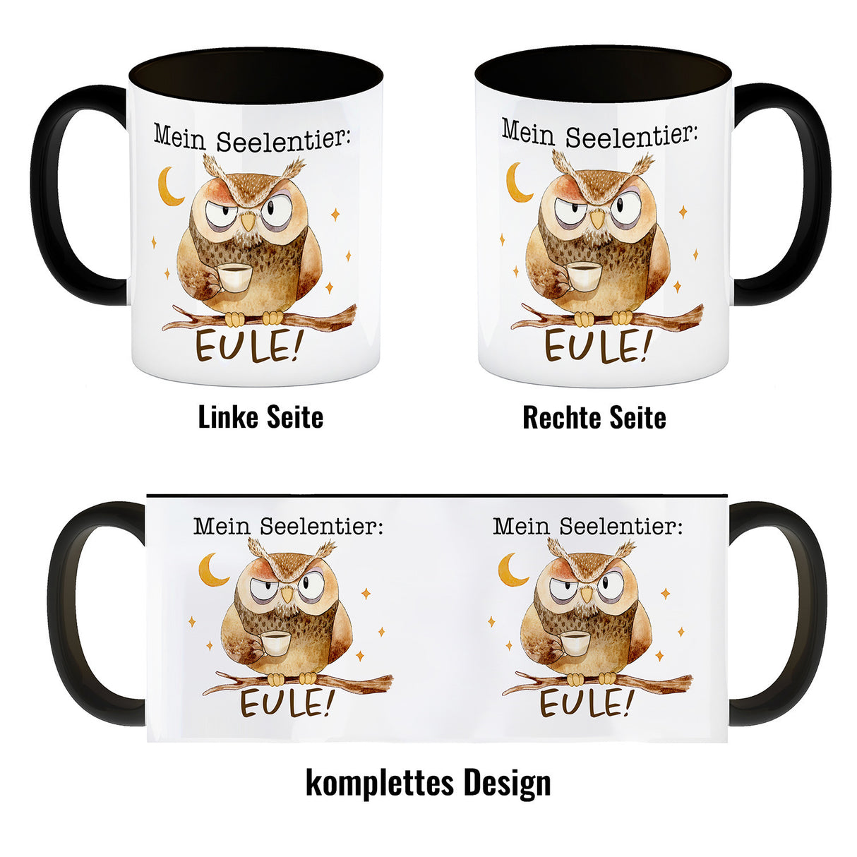 Eule Kaffeebecher mit Spruch Mein Seelentier Eule