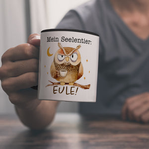 Eule Kaffeebecher mit Spruch Mein Seelentier Eule