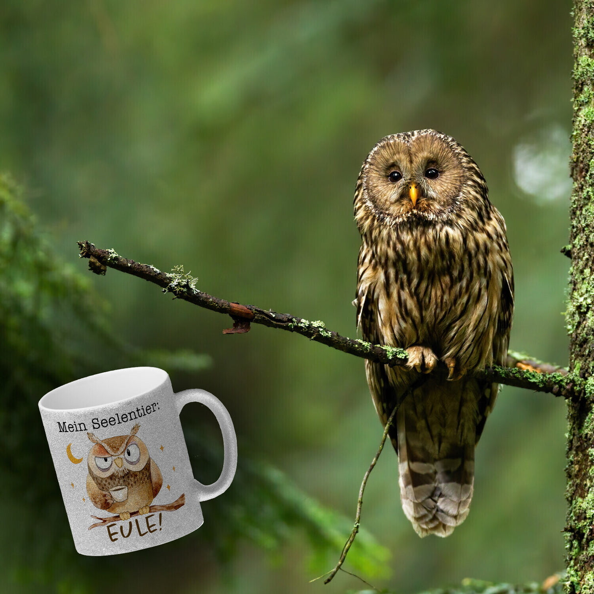 Eule Kaffeebecher mit Spruch Mein Seelentier Eule