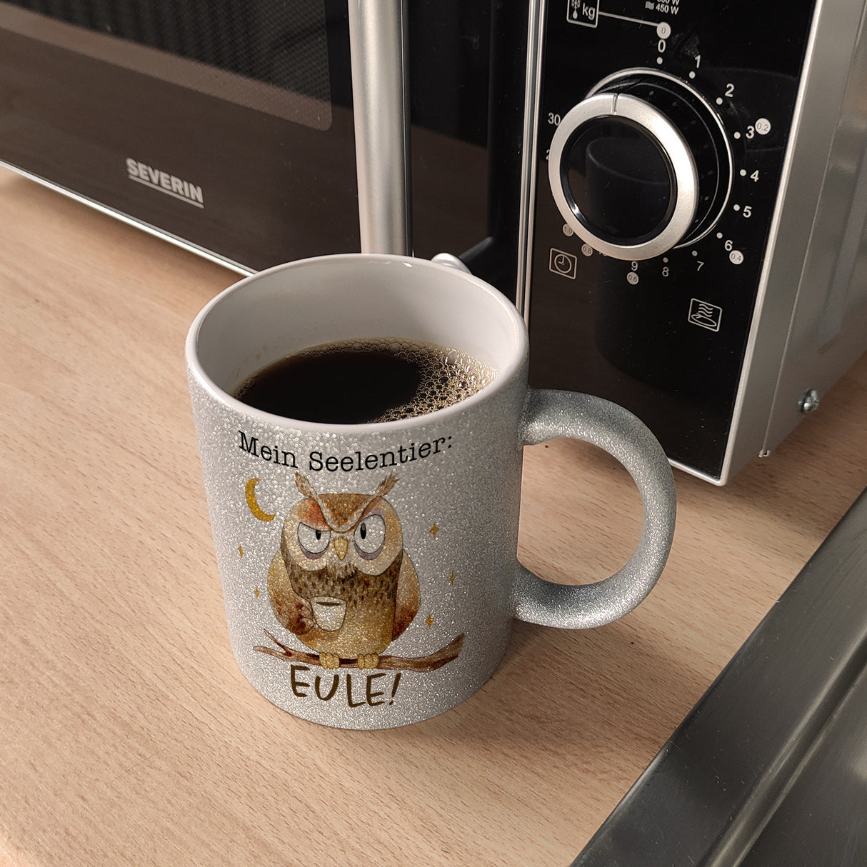 Eule Kaffeebecher mit Spruch Mein Seelentier Eule