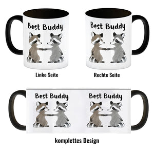 Waschbär Bruder und Kumpel Kaffeebecher mit Spruch Best Buddy