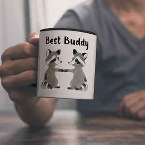 Waschbär Bruder und Kumpel Kaffeebecher mit Spruch Best Buddy