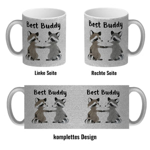 Waschbär Bruder und Kumpel Kaffeebecher mit Spruch Best Buddy