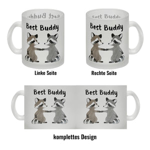 Waschbär Bruder und Kumpel Kaffeebecher mit Spruch Best Buddy