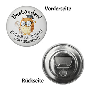 Bestandene Prüfung Eule Magnet rund rund mit Spruch Lizenz zum Klugscheißen