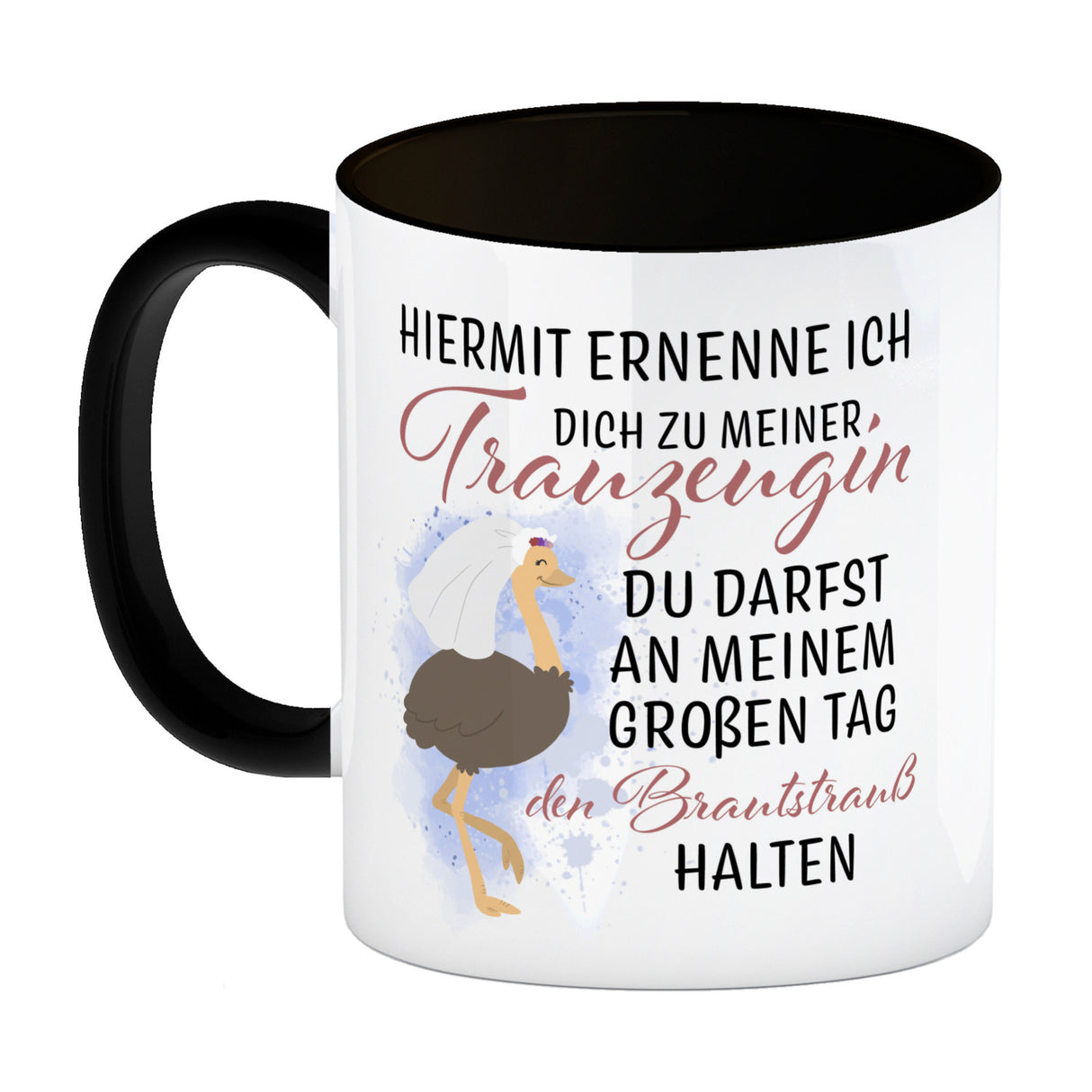 Trauzeugin Brautstrauß Kaffeebecher mit Vogelstrauß