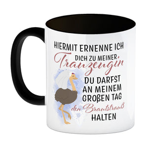 Trauzeugin Brautstrauß Kaffeebecher mit Vogelstrauß