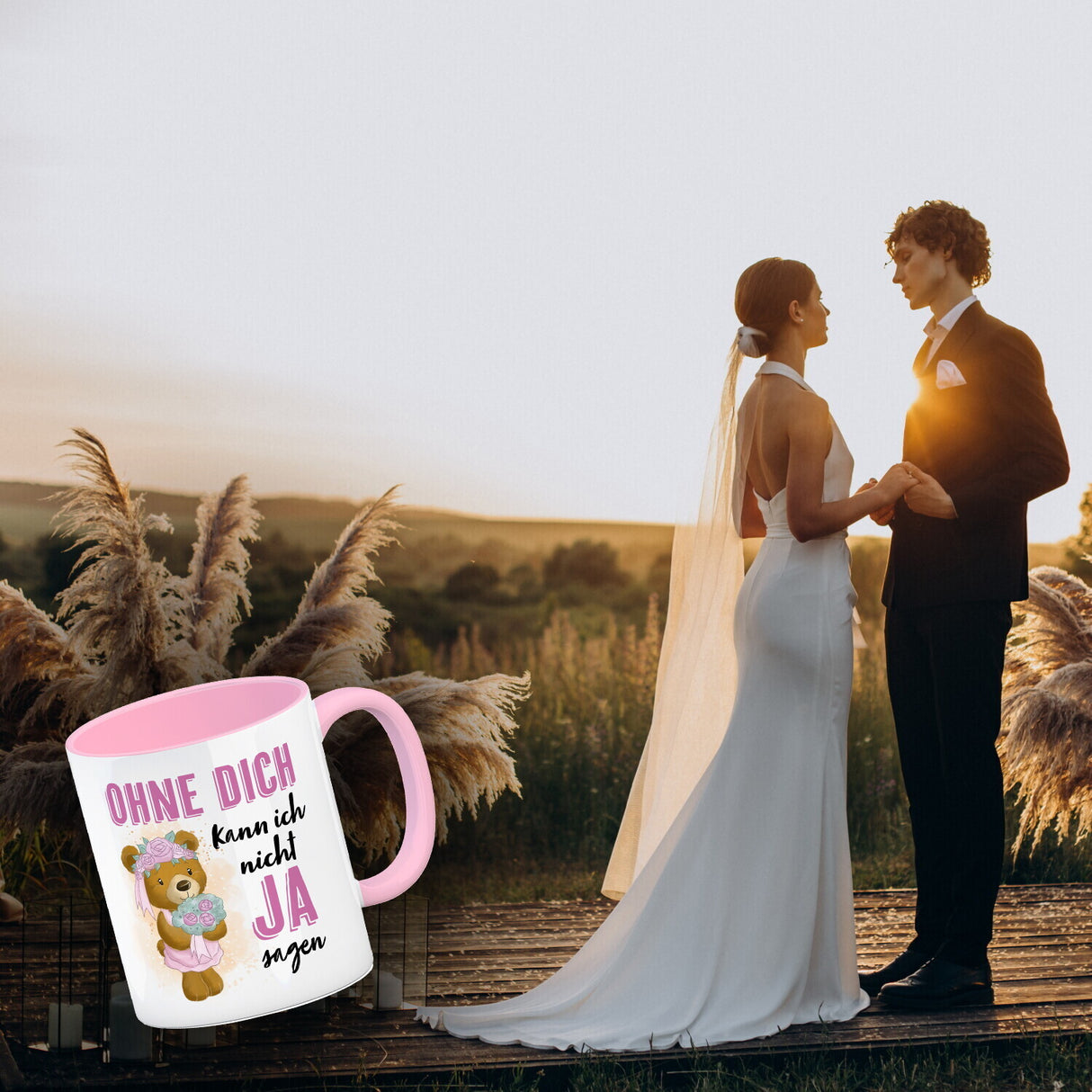 Trauzeugin Teddybär Kaffeebecher mit Spruch Ohne Dich nicht Ja sagen