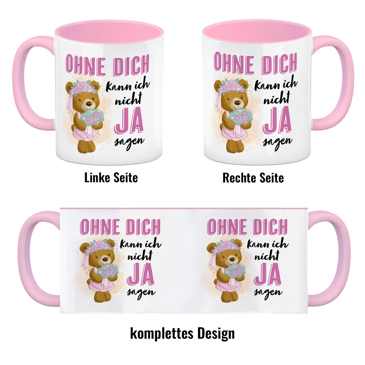 Trauzeugin Teddybär Kaffeebecher mit Spruch Ohne Dich nicht Ja sagen