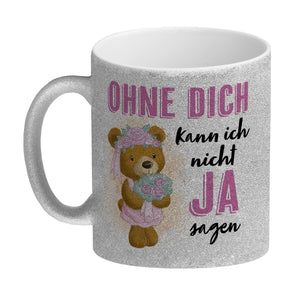 Trauzeugin Teddybär Kaffeebecher mit Spruch Ohne Dich nicht Ja sagen