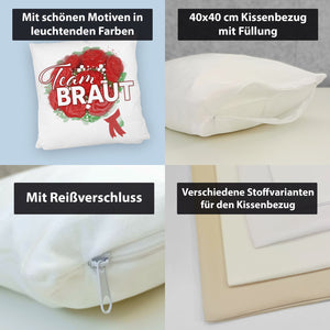 Team Braut Kissen mit Rosenstrauß