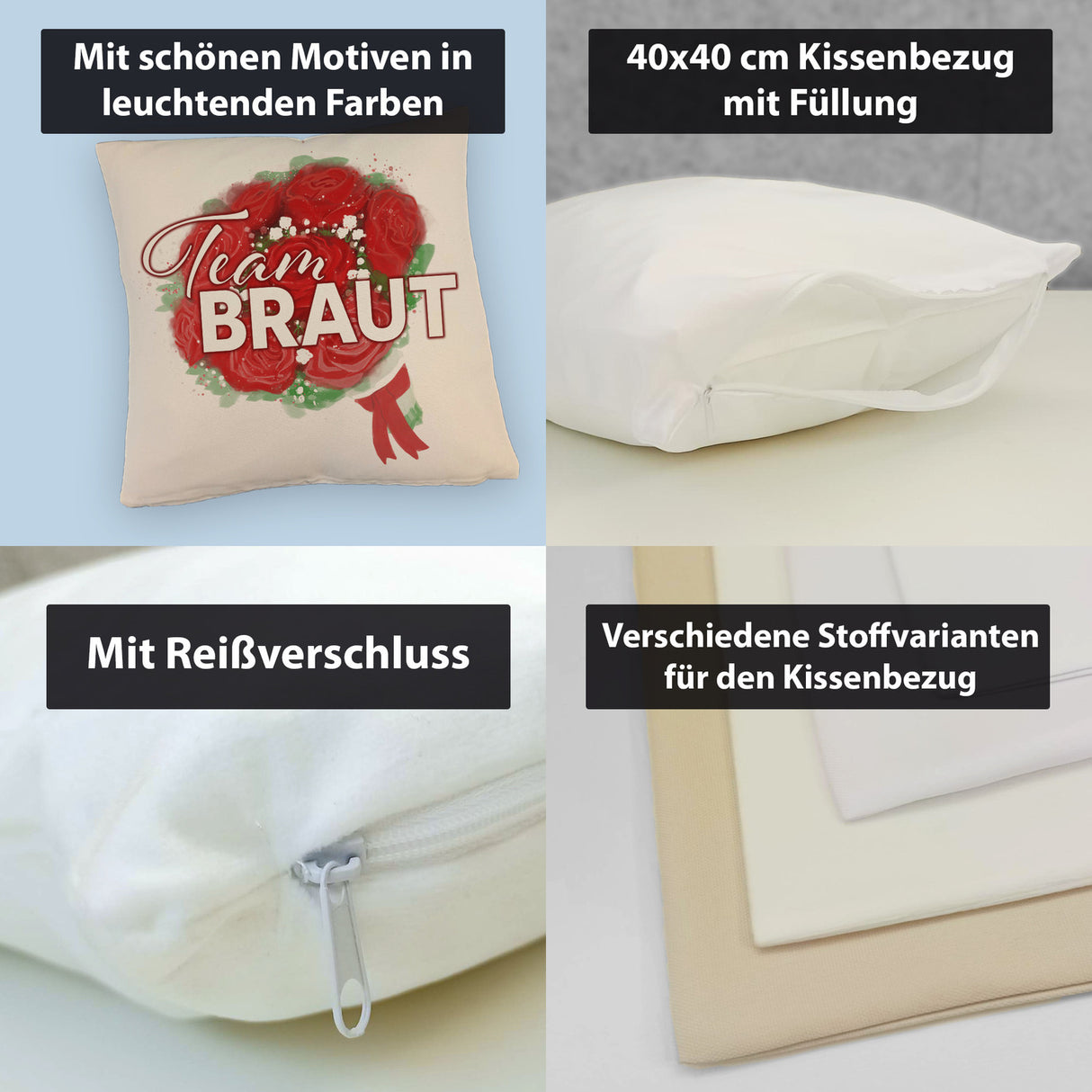 Team Braut Kissen mit Rosenstrauß