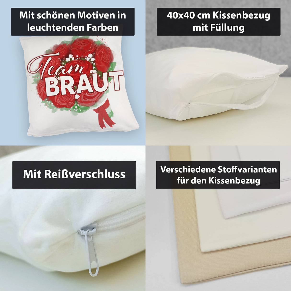 Team Braut Kissen mit Rosenstrauß
