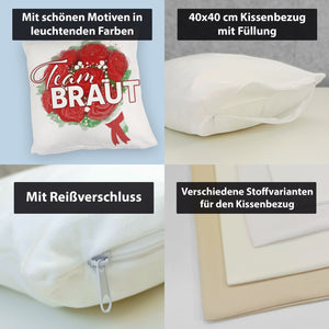 Team Braut Kissen mit Rosenstrauß