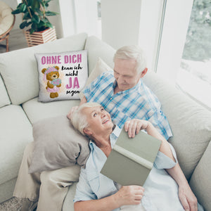 Trauzeugin Teddybär Kissen mit Spruch Ohne Dich kann ich nicht Ja sagen