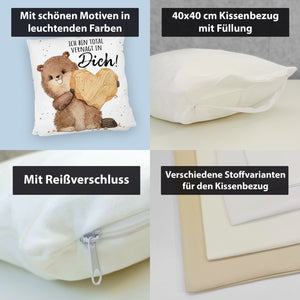 Biber Kissen mit Spruch Ich bin total vernagt in dich