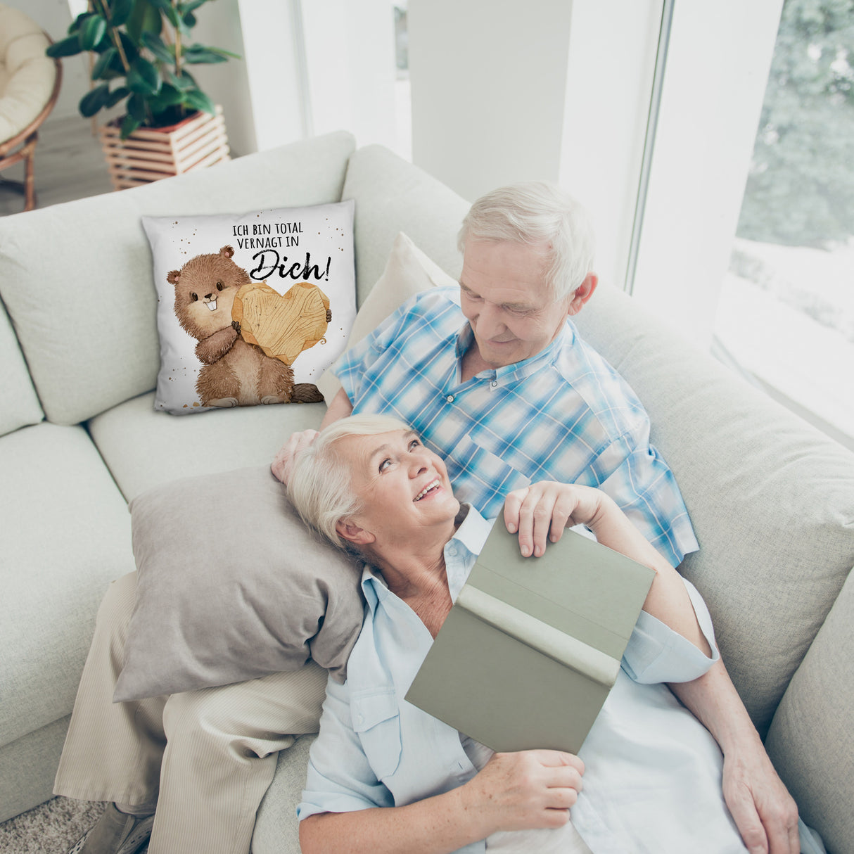 Biber Kissen mit Spruch Ich bin total vernagt in dich