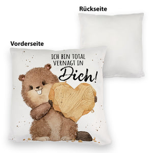 Biber Kissen mit Spruch Ich bin total vernagt in dich